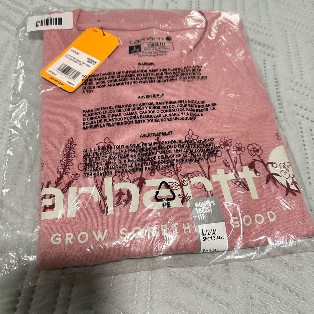 Carhartt Women's Heavyweight Floral Logo T-Shirt Large 105736 Pink